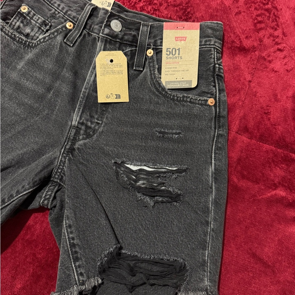 Levi's Charcoal Distressed Denim Shorts - Picture 2 of 8
